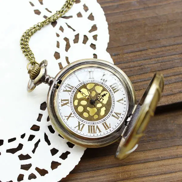Ретро прозрачный корпус часов зеркальные карманные часы кварцевые бронзовые римские цифры LXH