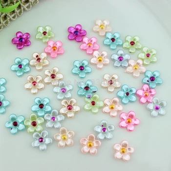 

set of 500pcs Mini Pearlized Flower Pearl Pink,Green,Yellow,Purple,Gold Cabochon 11mm for Nail Art,Craft DIY Free Shipping