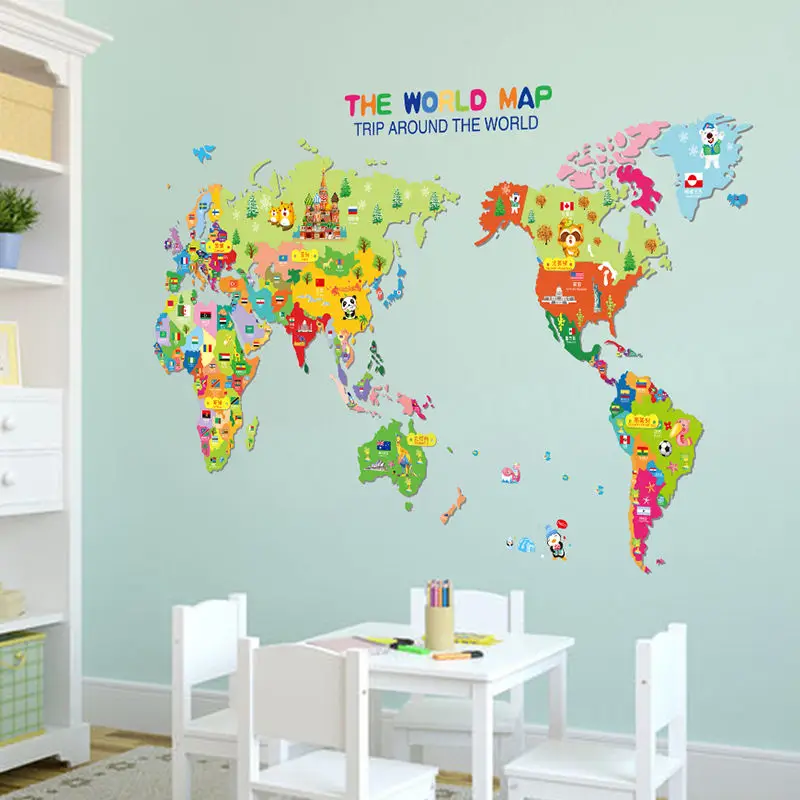 2016 Animals World Map Vinyl Art Wall Sticker Decals Kids