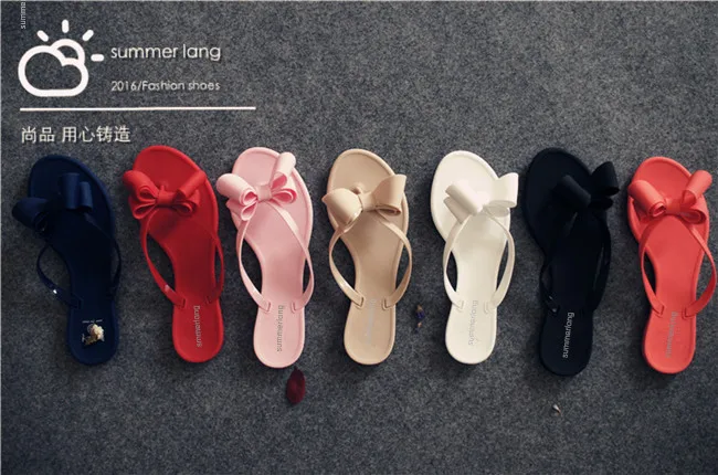 

2016 Summer New Pinch Bow Slippers And Sandals Sandals Female Solid Jelly Shoes Wholesale Ladies Sandals