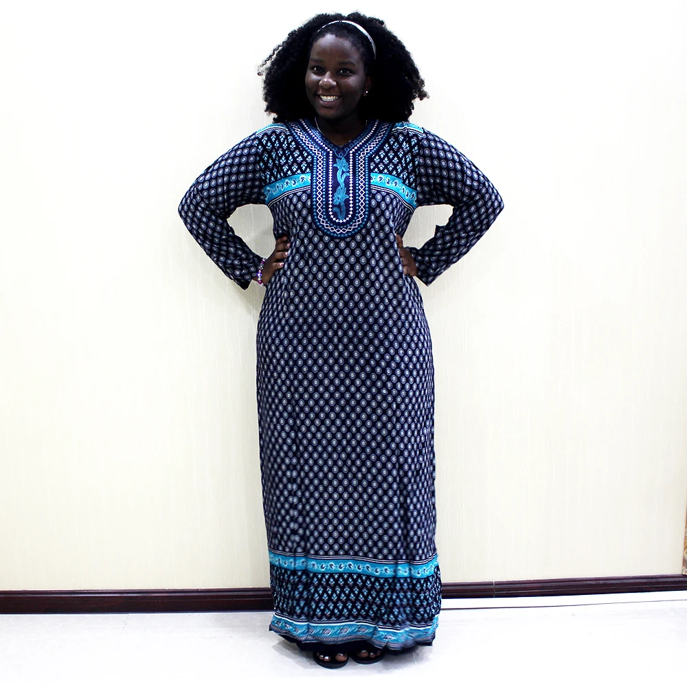 

2019 Fashion Africa Dress African Dashiki Print Cotton Casual Appliques Long Dress For Women