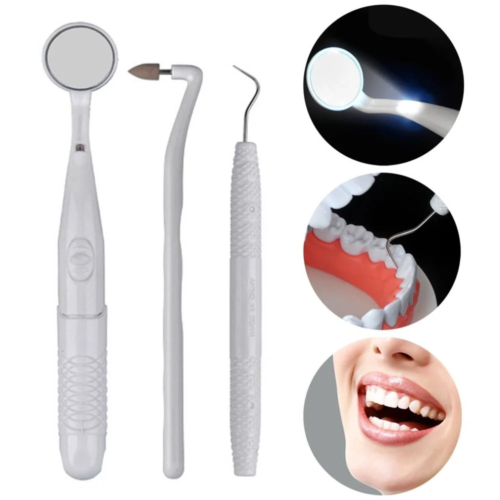 3PCS/Set Adult Oral Care Toothbrush Kit with LED LED Dental Mirror
