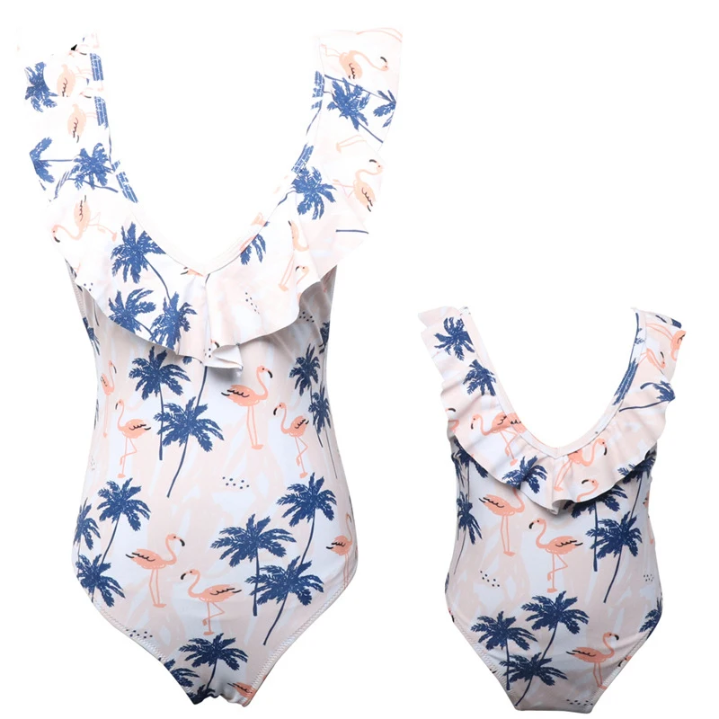 

Family Matching Swimwear Mother Daughter Women Kid Baby Girls One-Piece Flamingo Floral Bikini Bathing Suit Swimwear Swimsuit