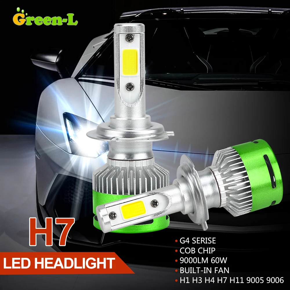 Green L led h7 2pcs H7 LED car lights led 24V 9000lm 60w fog lights H4