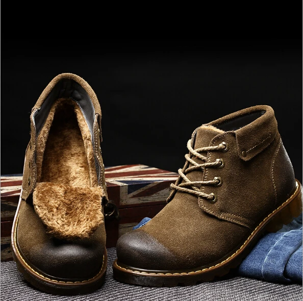 Winter Mens Suede Ankle Boots Waterproof Martin Snow Shoes