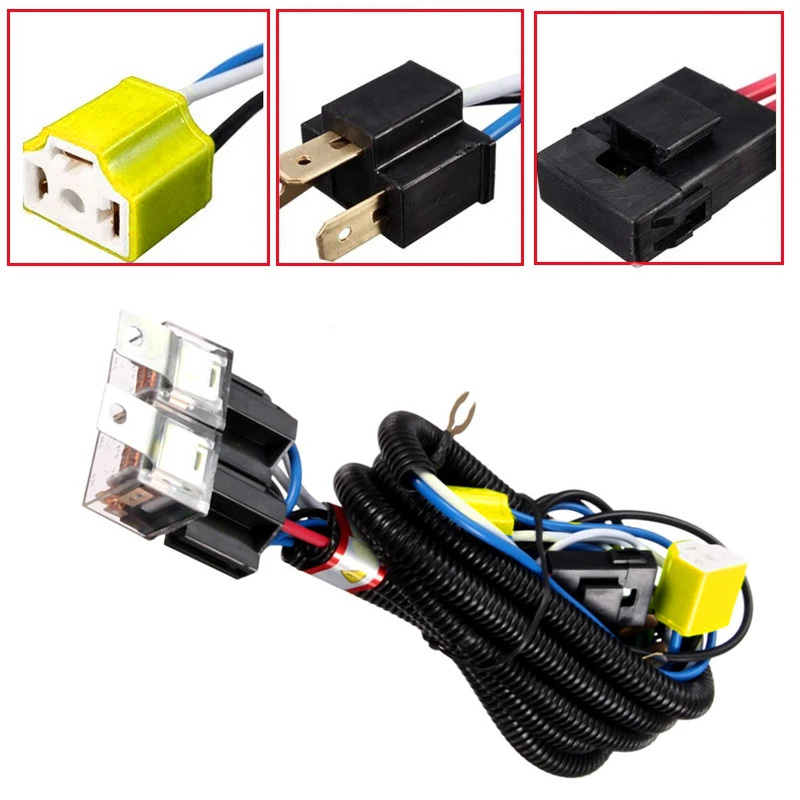 

High Quality 12V H4 Fix Dim Light Relay Wiring Harness System 2 Headlamp Light Bulb Socket Plug Kit For Car Auto Headlight