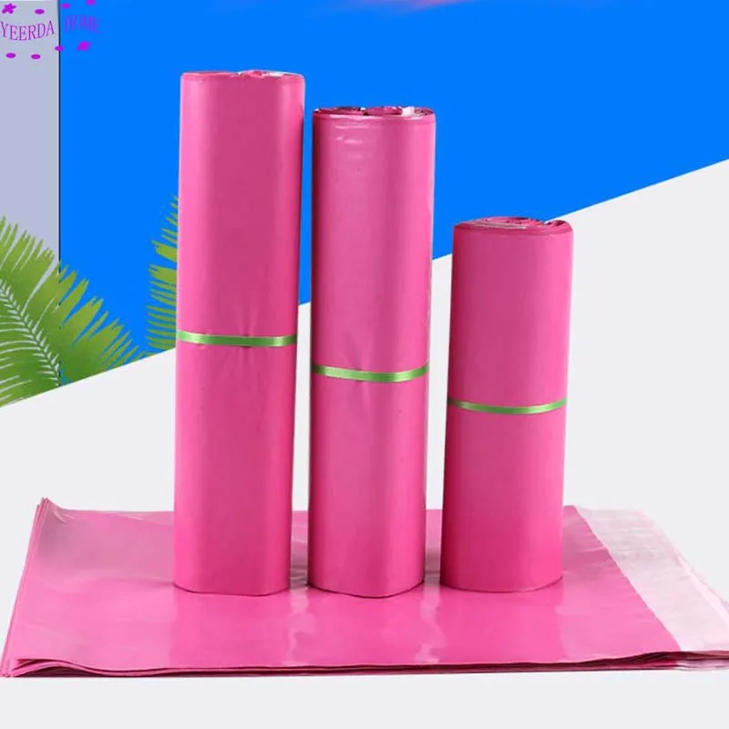100 шт./лот, розовые самоклеющиеся курьерские Сумки, пластиковые пакеты для хранения, полиэтиленовые конверты, почтовые пакеты, почтовые пакеты