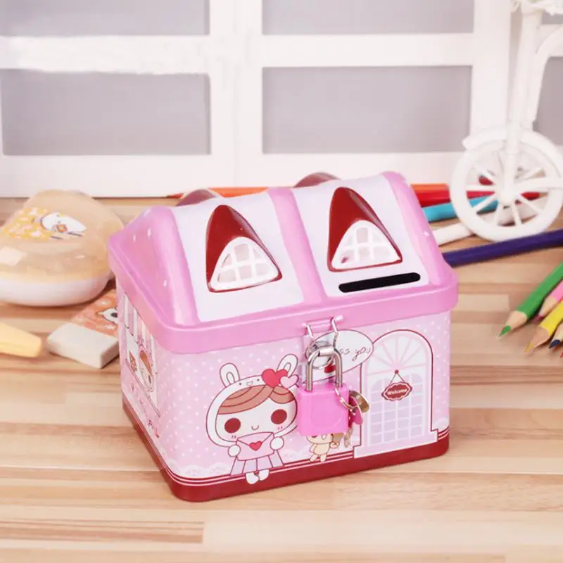 Money-boxes Tinplate Saving Bank Best Gift for Children Kids V4363 Creative Cartoon Small Tin House Cute Piggy Bank Money Box - Цвет: 1