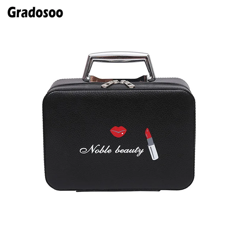 

Gradosoo Lipstick Pattern Cosmetic Box For Women Makeup Bags Big Female Toiletry Organizer Large Capacity Storage Handbag LBF522