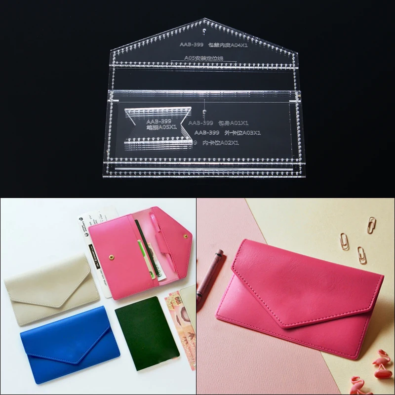 1set 16.5*10.4*1cm DIY leather craft sewing pattern women Envelope wallet Clutch bag Acrylic ...