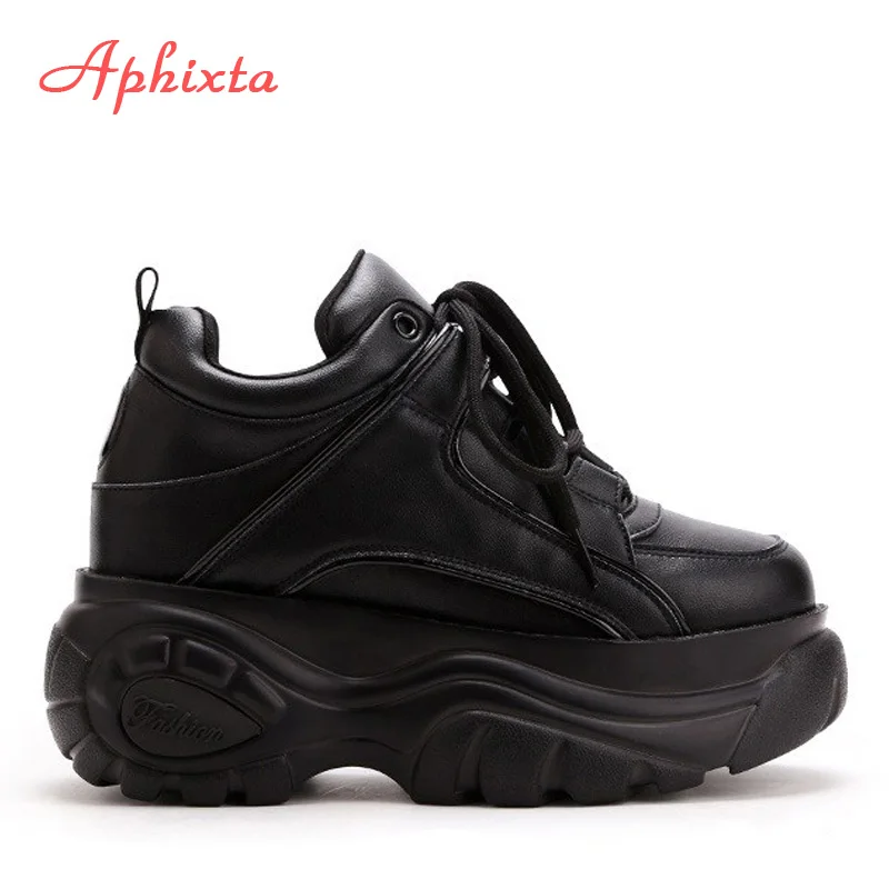 Aphixta/обувь на платформе; женские зимние ботинки, визуально увеличивающие рост; женские кроссовки на платформе; коллекция года; модные армейские ботинки; Женская Толстая обувь - Цвет: Black