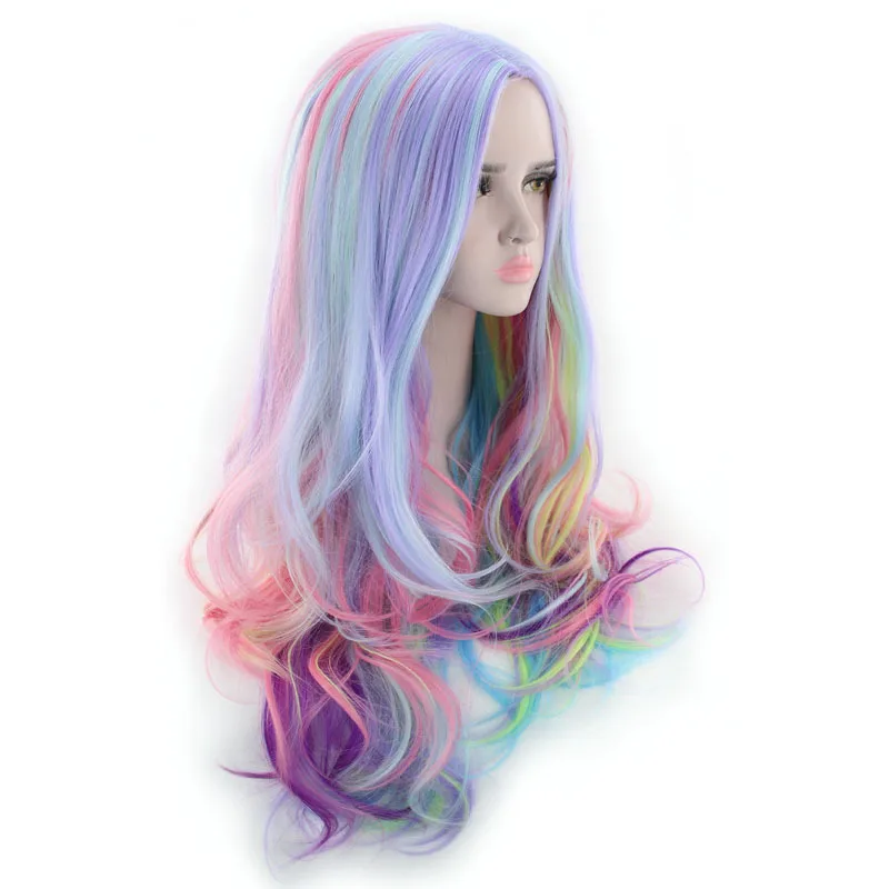 Similler костюм на Хэллоуин парики для женщин многоцветный длинный кудрявый синтетический парик вечерние Косплей Высокая температура волокна волос 24 дюймов