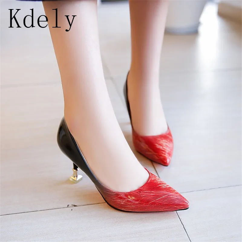 

Mix color Women pumps Elegant pointed toe patent leather office lady Shoes Spring Summer High heels Wedding Bridal Shoes woman