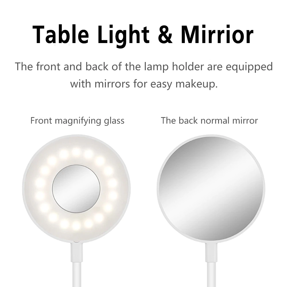 Светодиодный настольный светильник с зажимом и сенсорным сенсором, светильник с зеркалом 4000 K, защищающий глаза, настольный светильник с диммером, настольная лампа с USB