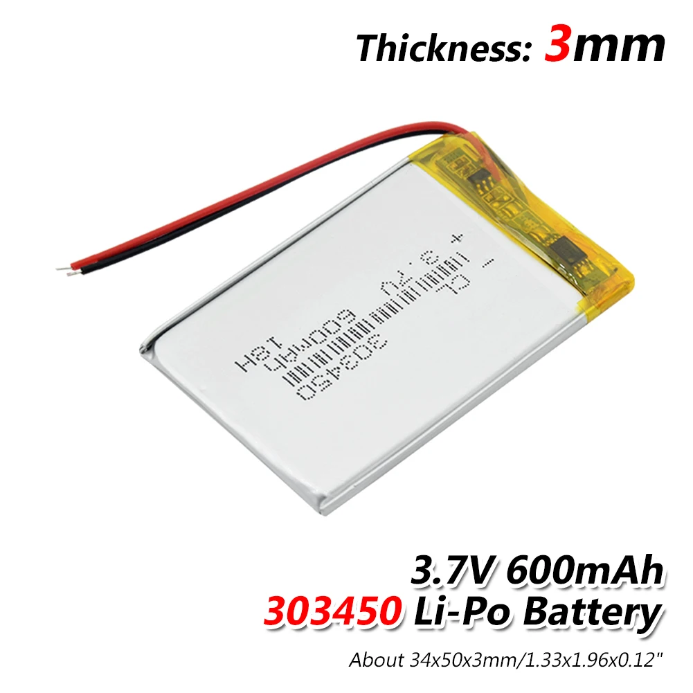 eBook Rechargeable Battery 323450 600mah Li-Po lithium polymer battery 3.7v For GPS MP3 MP4 MP5 DVD PSP Toy Driving Recorder