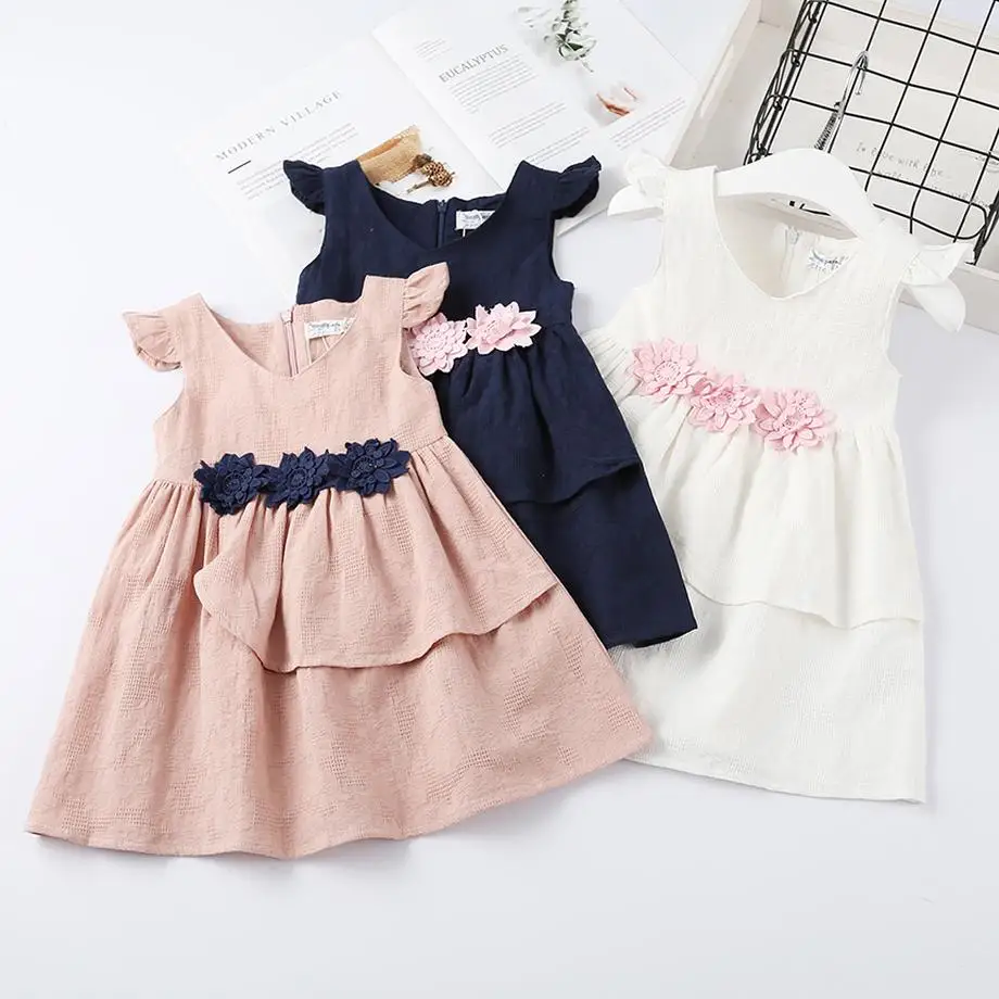 

Summer 2019 high quality flying sleeve children dress dresses for girls princess flower decorated party dress baby girl clothes