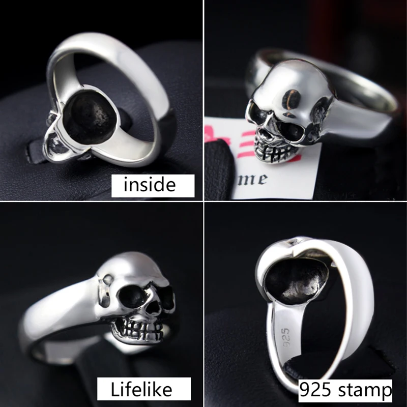 Zabra Настоящее стерлингового серебра 925 Панк Skull Ring Для мужчин Винтаж Кольца для Для мужчин Для женщин любителей модные ювелирные изделия anillos де плата 925