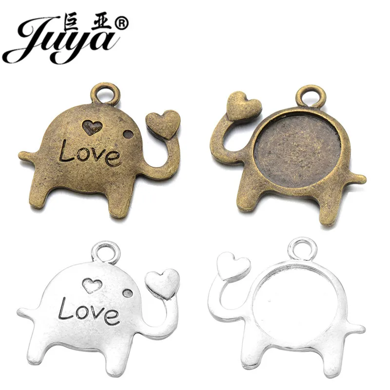 

10pcs/lot 14mm Elephant Shape Cabochons Bases Pendant Blank Bezel Settings Jewelry Making Diy Findings Accessories JUYA AD0006