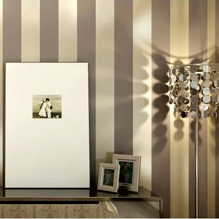 Dark Purple And Gold Striped Bedroom Wallpaper With Pearl