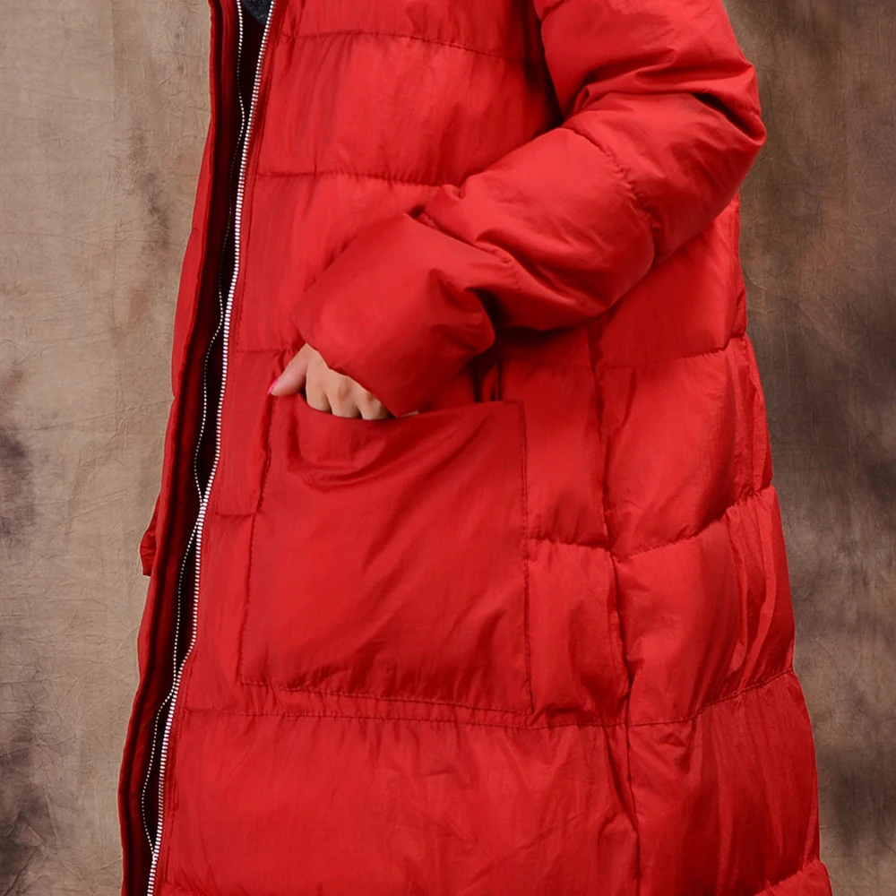 Johnature Women Hooded Down Coat Loose 2018 Winter New Thick Warm Long Sleeve Pockets Vintage Zipper Button Brief Long Down Coat