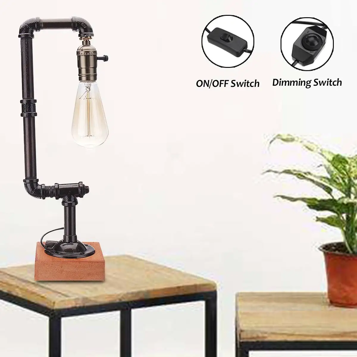

E27 Retro Industrial Style Iron Water Pipe Desk Table Lamp Light Switch Lighting for Kids Learning Home Bedroom Decor