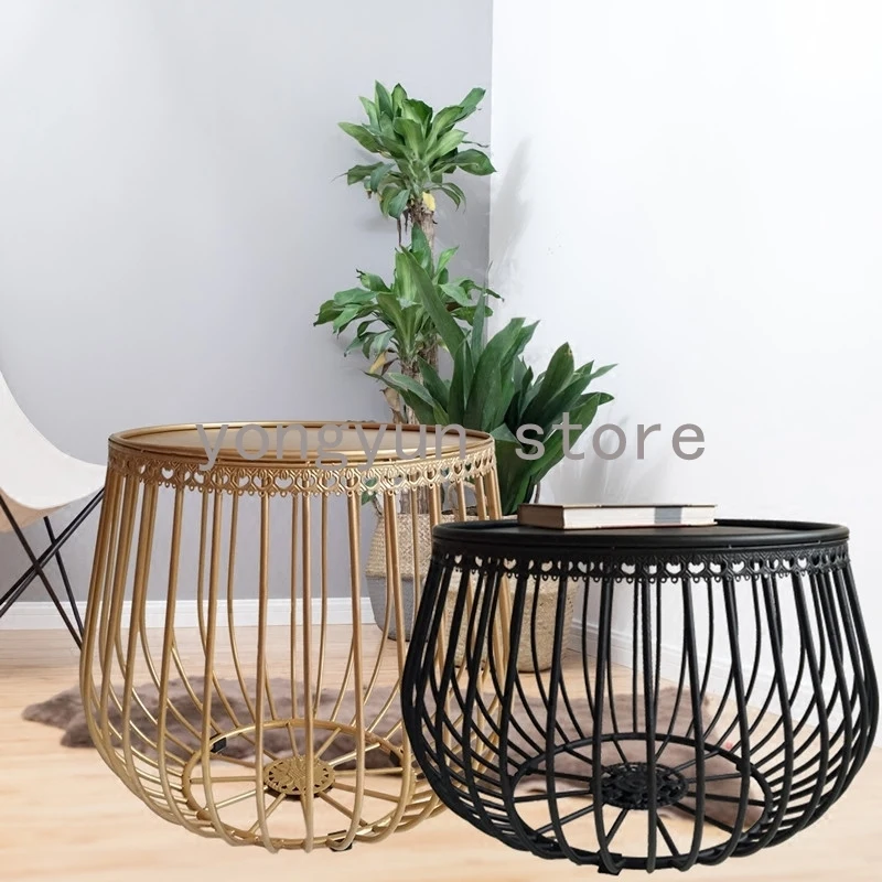 

Living Room furniture Side Coffee Table Home Furniture Minimalist Modern Design Pumpkin Black and Gold Metal Round Tea Table