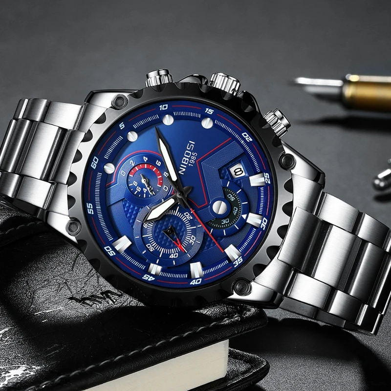 Nibosi часы Для мужчин Спорт Кварцевые часы Для мужчин s часы лучший бренд класса люкс Полный Сталь Бизнес Водонепроницаемый часы мужские наручные