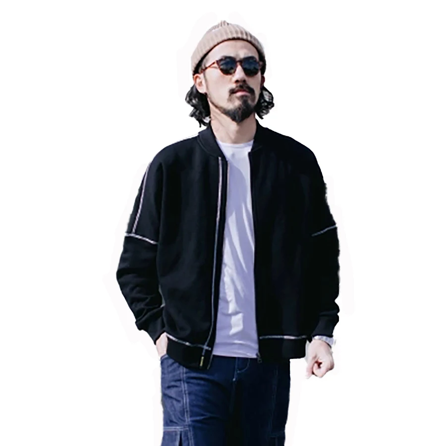 Retro Baseball Black Jacket Men Spring Korean Casual Varsity Jackets