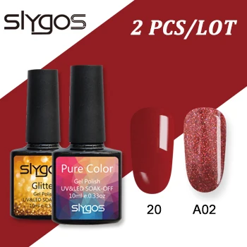 

SLYGOS 2Pcs/Lot Glitter UV Nail Gel Polish Set 10ML Super Shiny Sequins Led Nail Varnish Lacquer Set Semi Permanent Platinum Gel