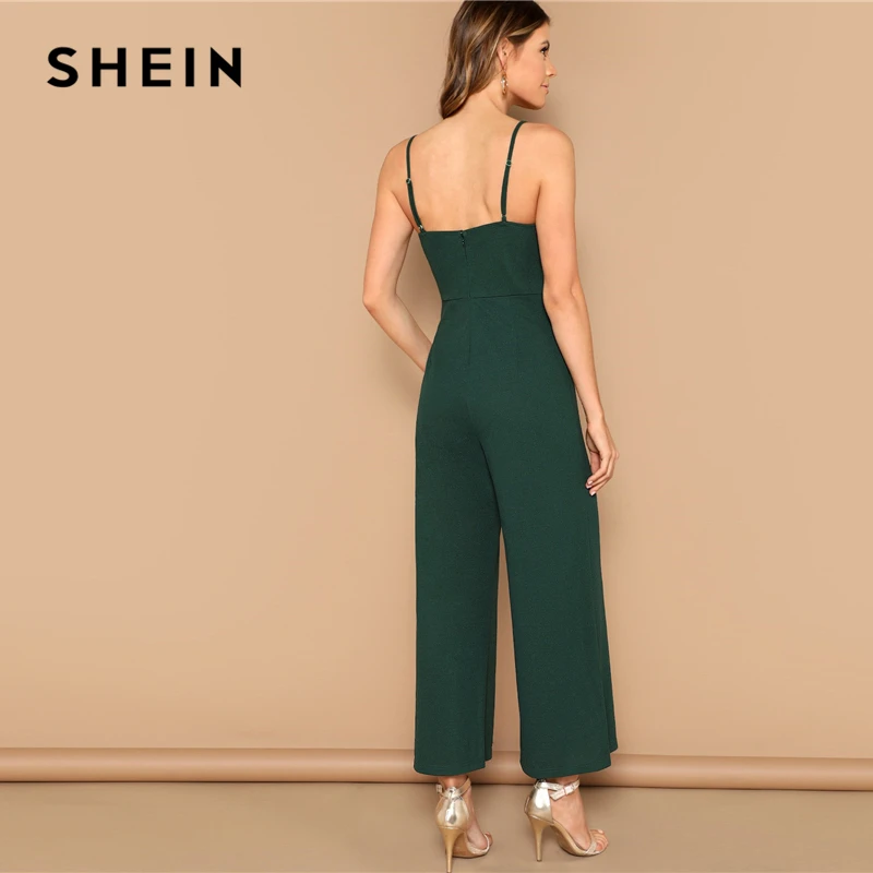 SHEIN Однотонный Широкий Комбинезон На Бретелях Комбинезон Свободного Кроя С Широкими Штанинами Для Женщин