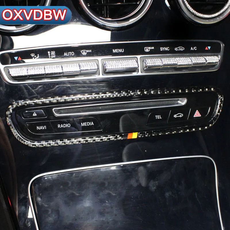 

Carbon Fiber Car Center CD frame Console Frame Cover Trim For Mercedes C Class W205 C180 C200 GLC Car Styling
