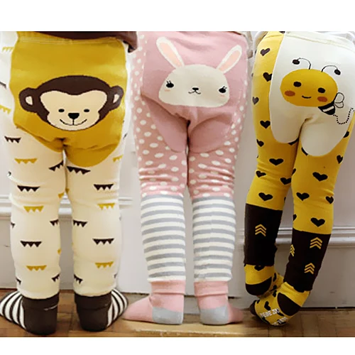 Boys Girls Warm Animal Cartoon Leggings PP Pants with Socks Yellow Bee