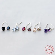 По-настоящему. 925 пробы серебряные ювелирные изделия Красный/прозрачный/черный/фиолетовый/шампань CZ камень длинные серьги гвоздики серьги для женщин