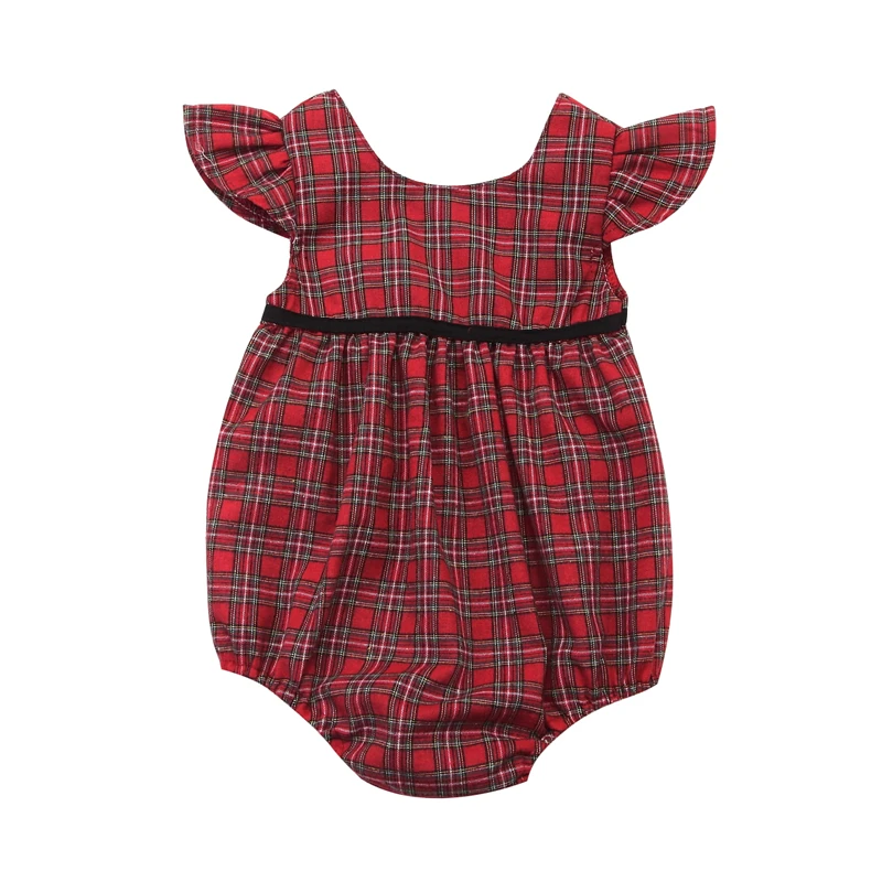 pudcoco Newborn Baby Girl Bodysuits summer Russian Red Plaid O Collar
