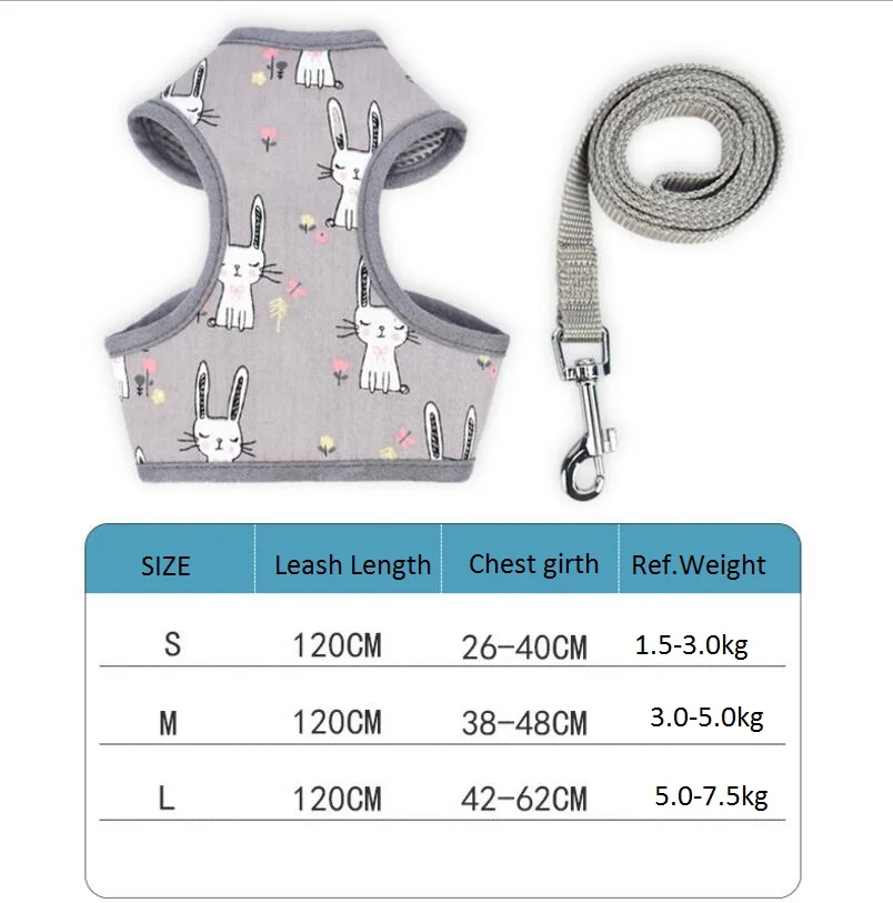 Жилет в стиле мультипликационных животных, поводок для собак, дышащая сетка для кошек, маленьких собак, нагрудный ремень, размеры s, m, l - Цвет: Gray  Rabbit