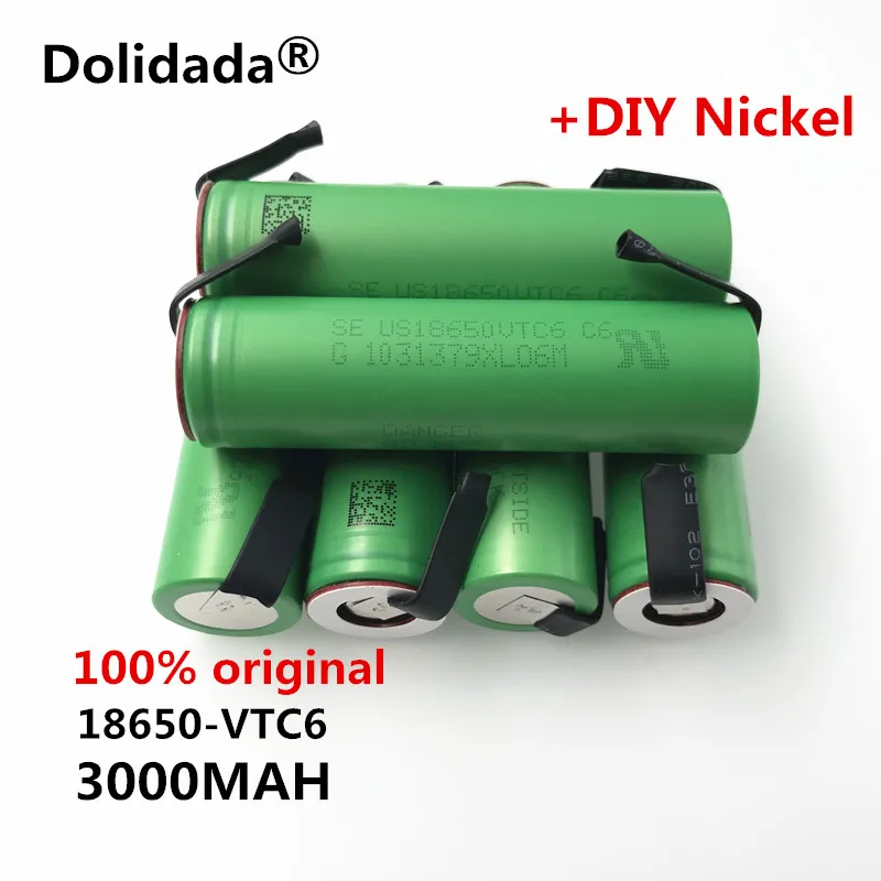 

Dolidada 100% original 3.7 V 3000 MAH Li ion rechargeable 18650 battery for SONY us18650 vtc6 battery 30A 3000mah +DIY Nickel