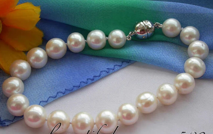 

z3197 8" 10mm round white freshwater pearl bracelet magnet