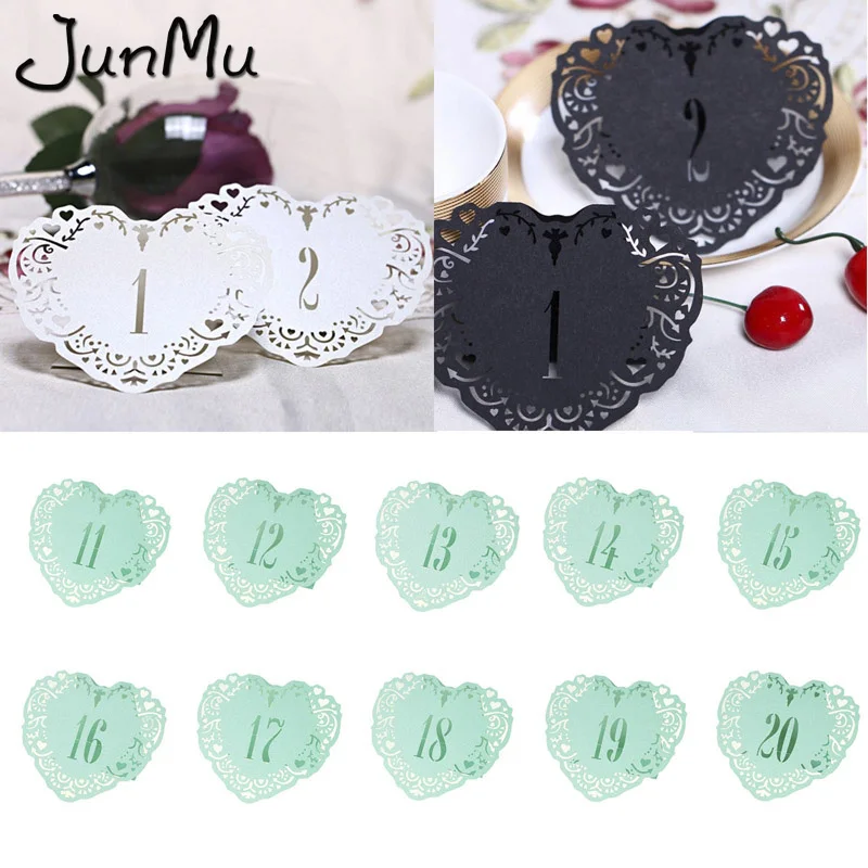 

10pcs Love Heart Hollow Lace Table Number Table Cards from 11 to 20 Rustic Wedding Centerpieces Decor Vintage Wedding Decoration