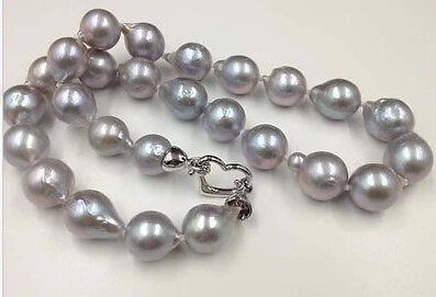 Best Price RHJ001 GORGEOUS Baroque 12-14mm Grey Furrow Nucleated pearl Necklace