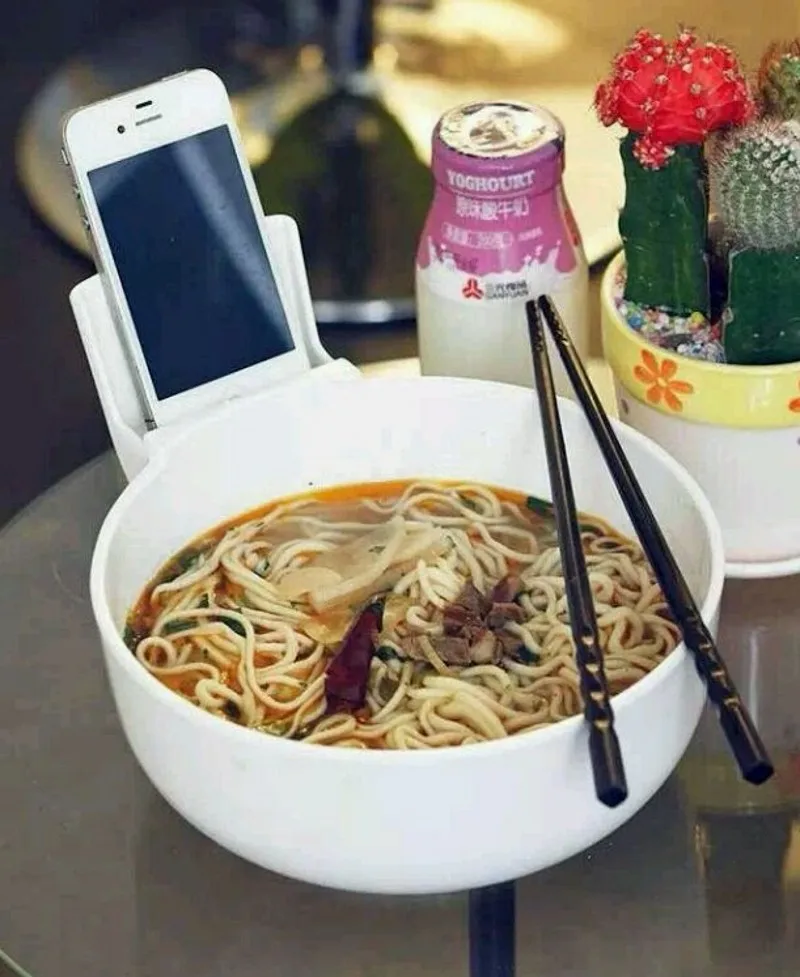 Free Shipping Creative Noodle Bowl With Mobile Phone Holder Noodle Bowl