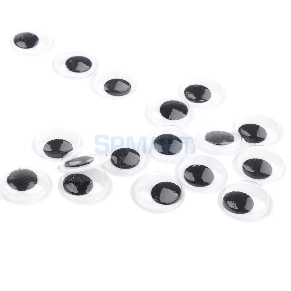 100 Pieces Black Mixed Wiggle Googly Eyes with Self-adhesive DIY Scrapbooking Crafts Toy DIY Animal Doll 8MM