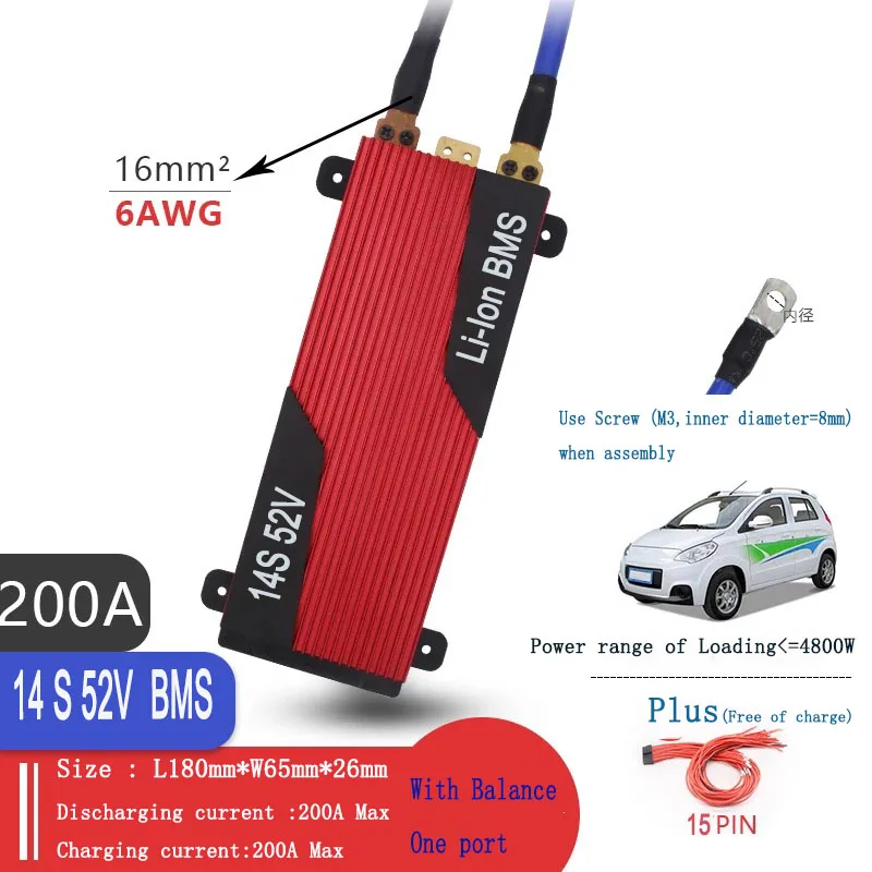 14S 52V 100A 120A 150A 200A BMS PCM с балансом 3,6 V/3,7 V литий-ионные аккумуляторы, подключенные в 14 серии