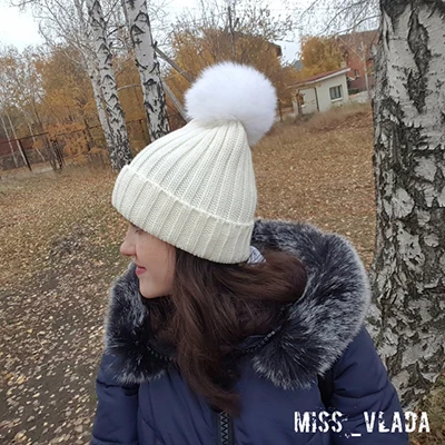 Модная новинка, настоящие норковые помпоны из лисьего меха, 15 см, Skullies Beanies, шапки для женщин и девочек, зимние теплые шапки, Детские Skullies Beanies, шапка