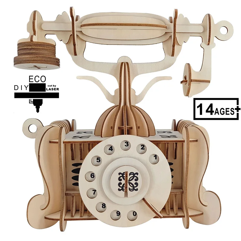 DIY 3D Пазлы старомодный телефон деревянные ремесла сборки наборы Модель-пазл подарки для детей взрослых с 124 шт