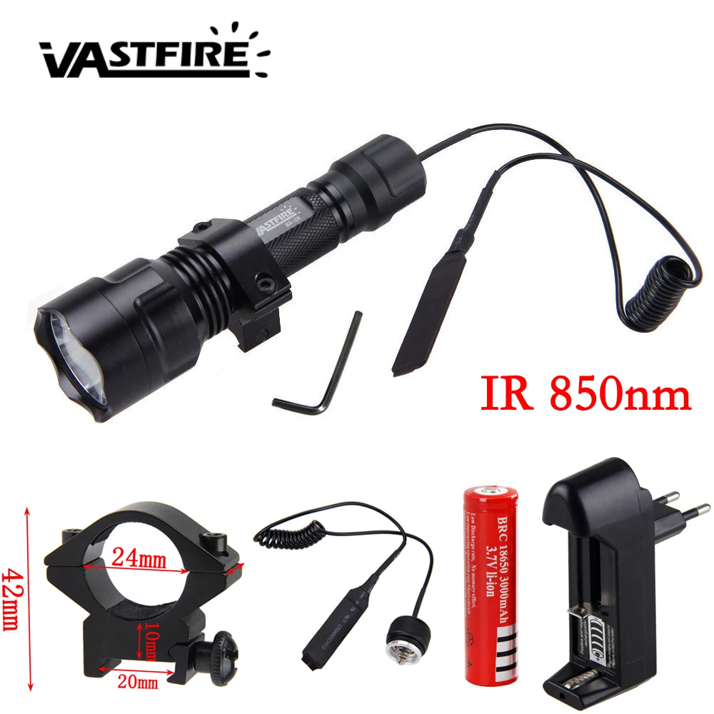 Lanterna à Prova Infravermelho para Visão Dispositivo + 18650 + Carregador + Interruptor + Rifle Night Vision d' Água Luz Led Noturna Gun Mount 5w ir 850nm 3 Cheap Luzes de armas