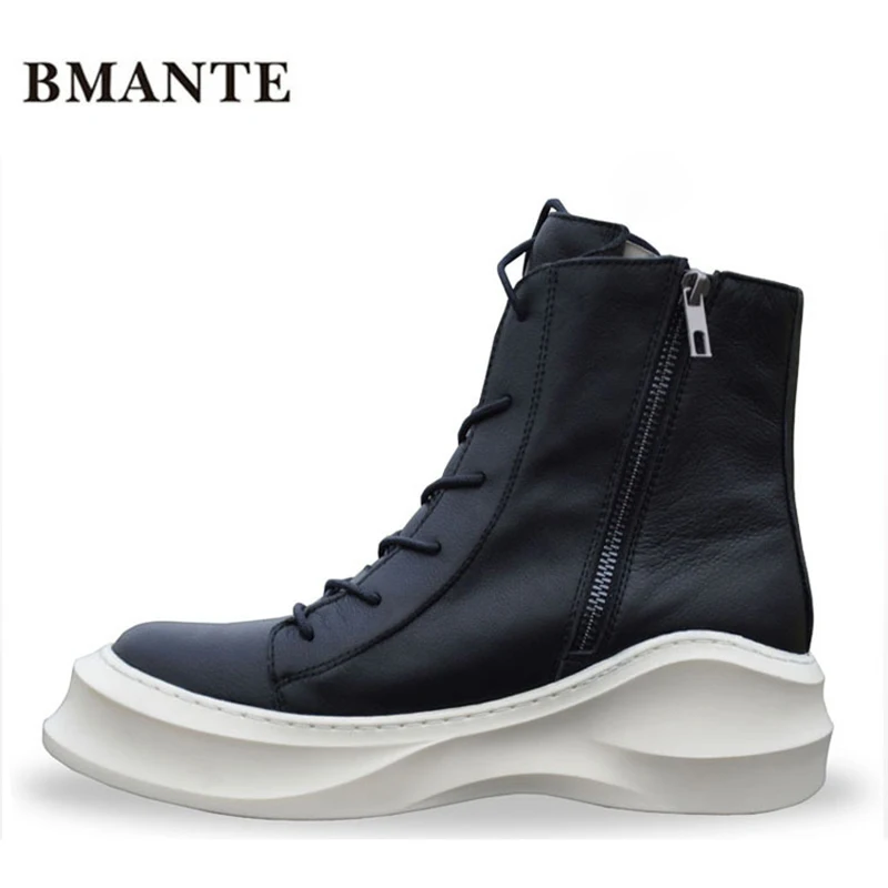 Rits Real lederen bootie merk fashion man Casual schoen tall schoeisel hoge top Dikke zool tij Platform Harajuku laarzen voor mannen Rits Real lederen bootie merk fashion man Casual schoen tall schoeisel hoge top Dikke zool tij Platform Harajuku laarzen voor mannen
