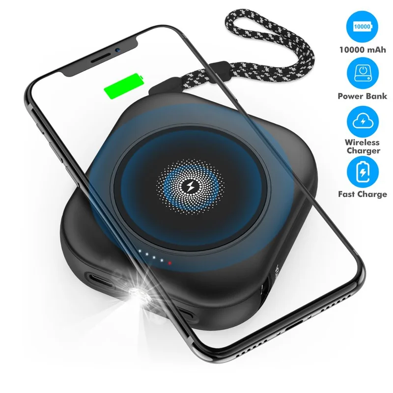 

WX-4 New large capacity QI wireless charger chargingdual USB mobile power three-in-one square portable mini charging treasure