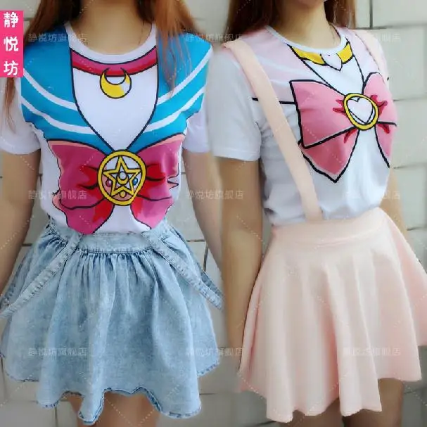 

New Summer lolita t-shirt female soft women 3D print top anime cartoon Sailor Moon casual girl lolita harujuku T-shirt