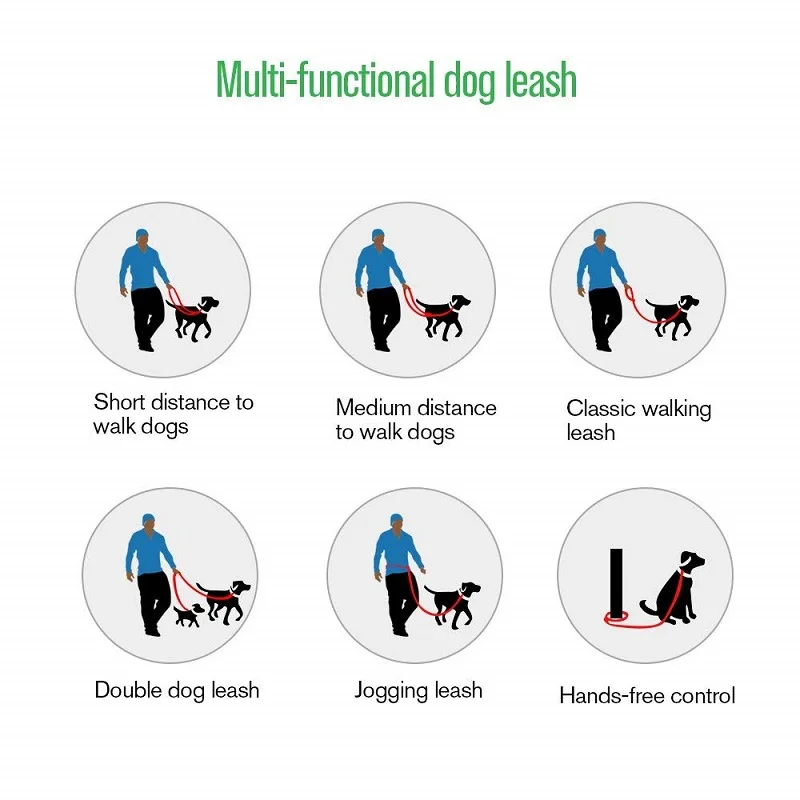Многофункциональный поводок для собак с двойной головкой, 6 способов, регулируемый светоотражающий длинный поводок для дрессировки и прогулок, поводок для собак, поводок для бега