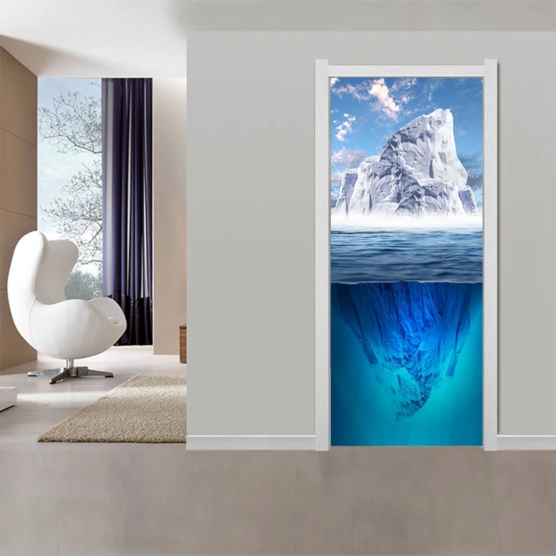 Print Art Picture 3D Door Sticker DIY Mountain Sea Home Decoration Decals Self Adhesive Waterproof Mural For Bedroom Renovation | Дом и сад